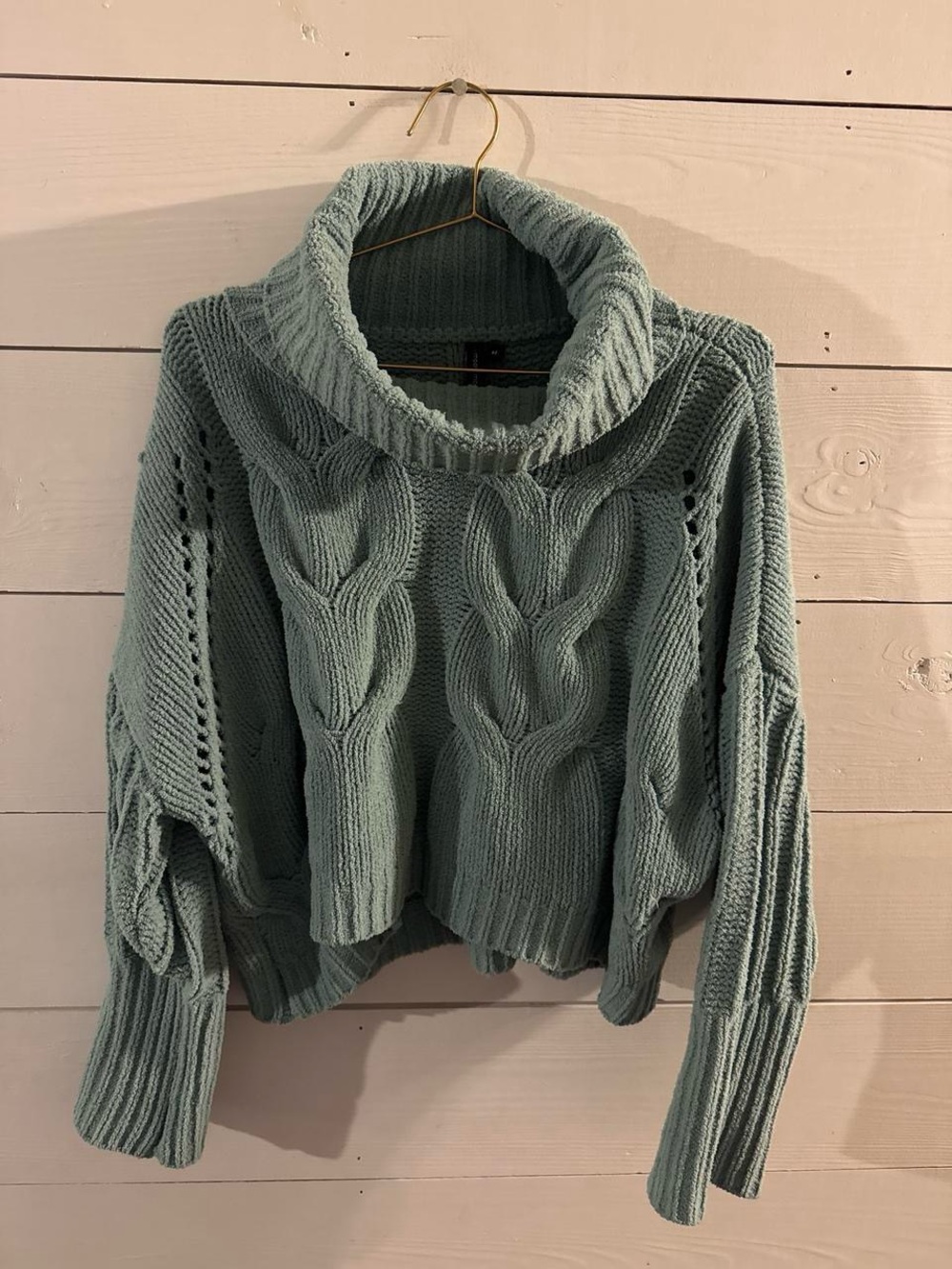 moon & madison Chunky Cable Turtleneck Sweater - Sage Green